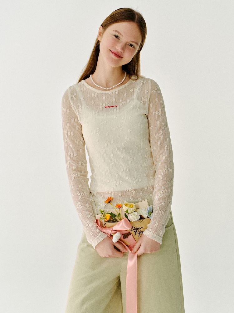 Lace round neck T-shirt【s0000011982】