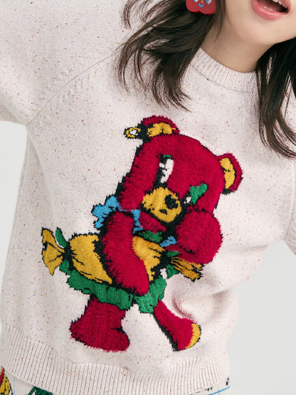 Colorful Mott Red Cartoon Bear Sweater【s0000019252】