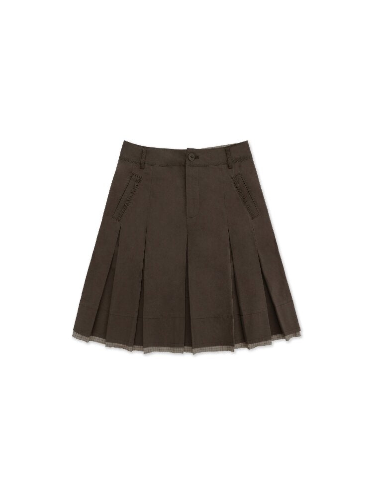 Patchwork Plaid Pleated Midi Skirt【s0000017940】