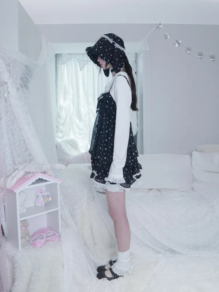 Polka Dot Floral Bud Chiffon Spaghetti Strap Dress【s0000013971】