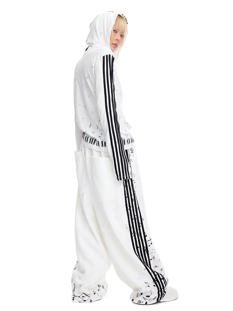 Piano Note Print Pullover Long-Sleeve Sweatshirt【s0000014100】