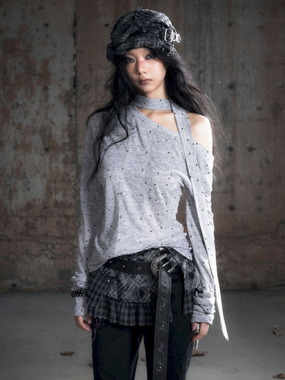 Cross Print Long Sleeve Knit Slouchy T-Shirt【s0000013892】