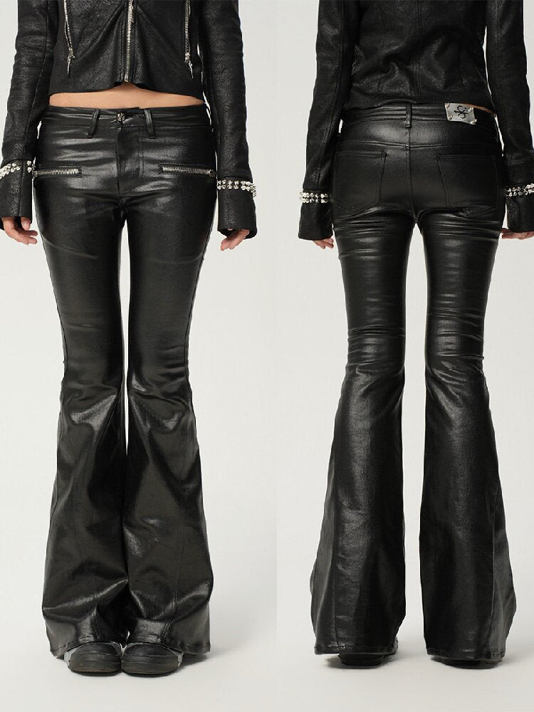 Glossy Coated Zipper Flared Pants【s0000017471】