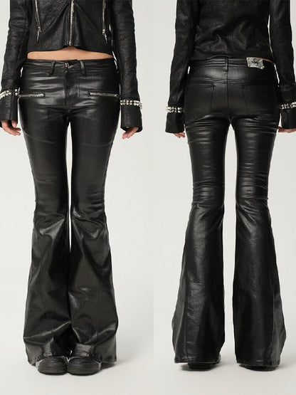 Glossy Coated Zipper Flared Pants【s0000017471】