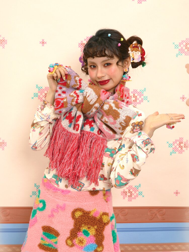 Soft Knit Bunny Fringe Long Scarf【s0000015563】