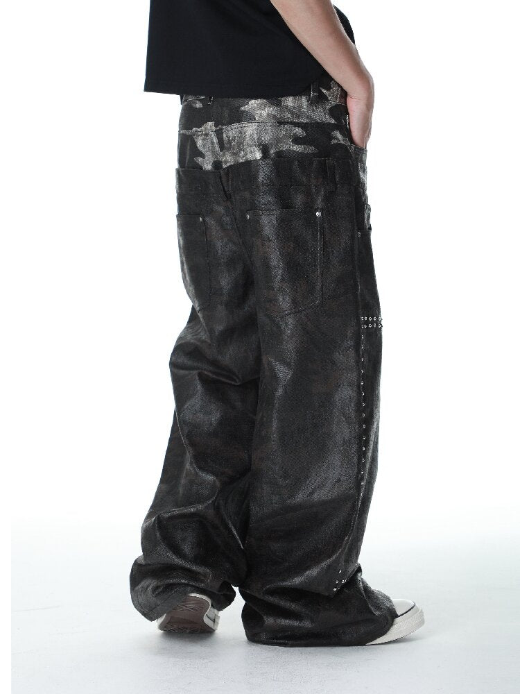 Studded Patchwork Wax Denim Pants【s0000017146】