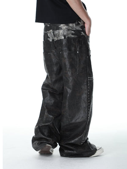 Studded Patchwork Wax Denim Pants【s0000017146】