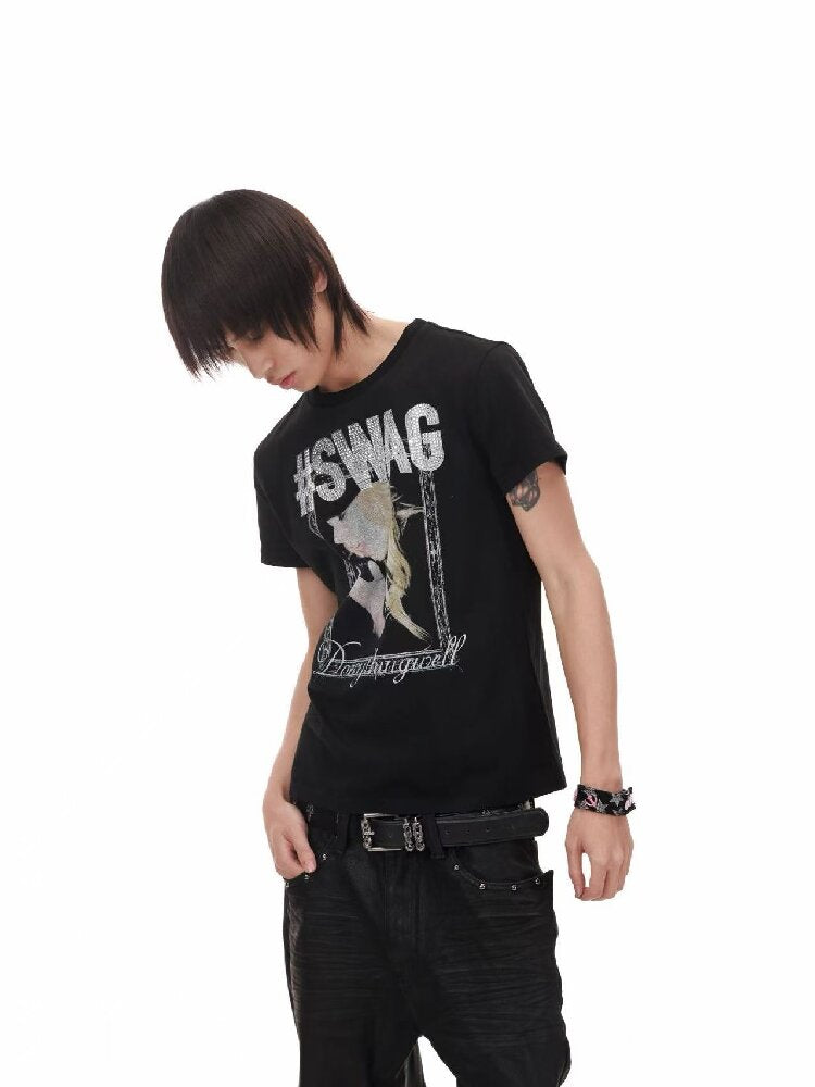 Portrait Diamond Print Crew Tee【s0000018217】