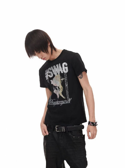 Portrait Diamond Print Crew Tee【s0000018217】