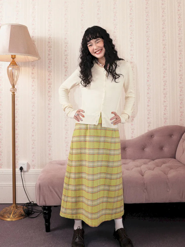 Retro Versatile Wool Plaid Long Skirt【s0000013993】