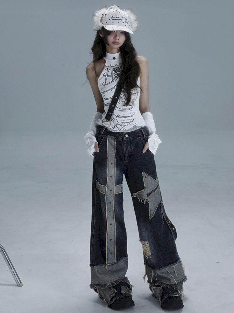Raw edge studded casual denim pants【s0000013481】