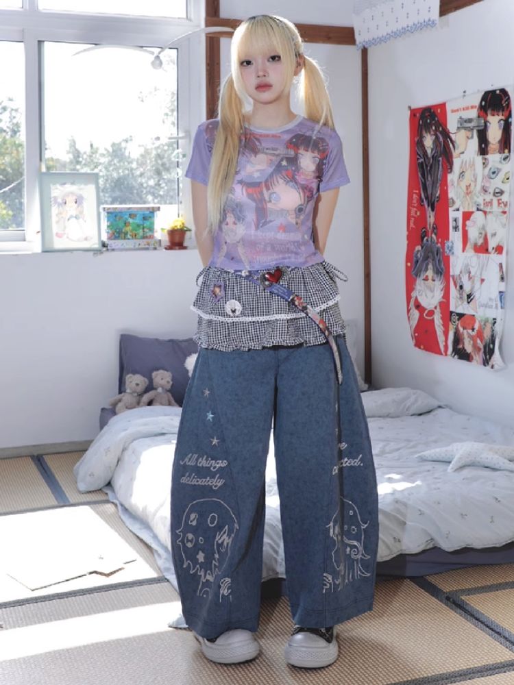 Stars Old Illustration Wide Leg Pants【s0000012202】