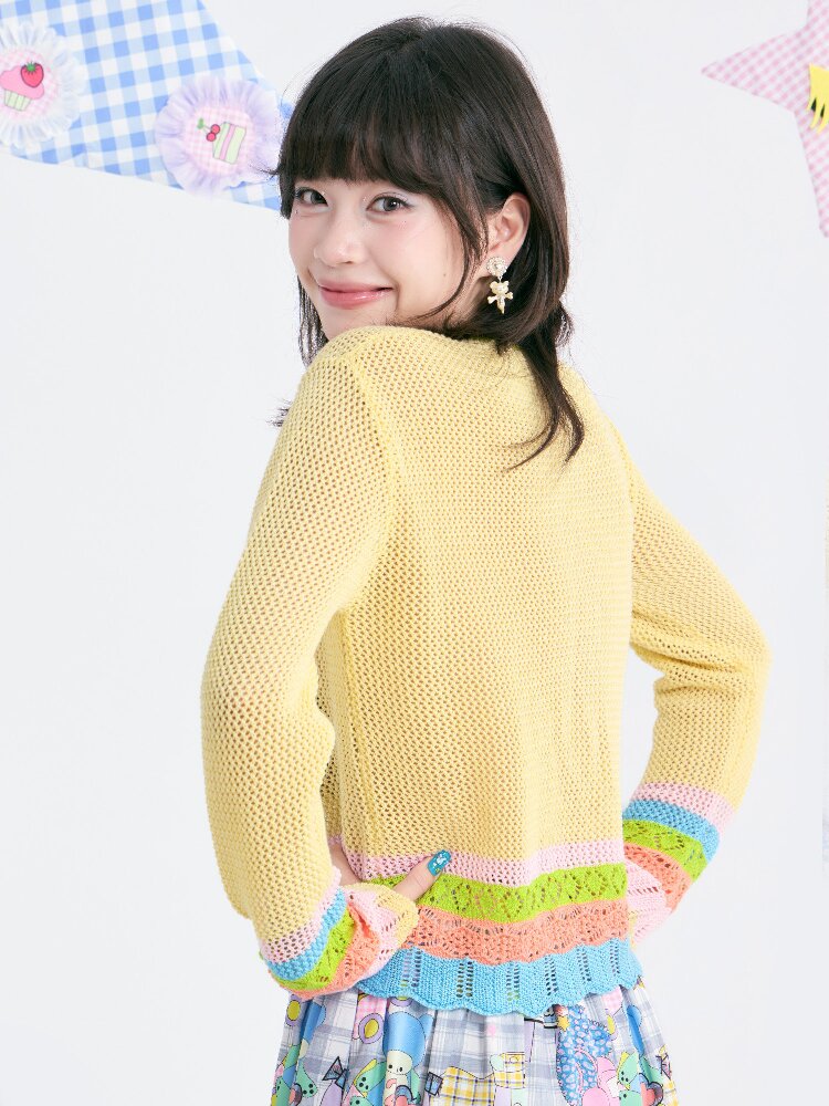 Yellow Cute Cute Mesh Knit Cover Up Sweater【s0000018370】