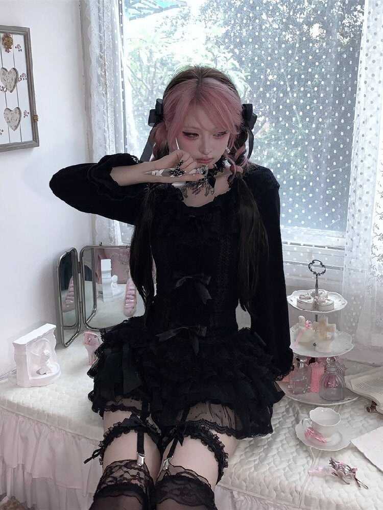 Multi-Layer Lace Bow Long Sleeve Shirt【s0000018533】