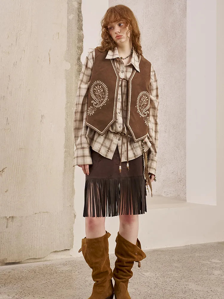 Embroidery Fringe Short Leather Skirt【s0000014045】