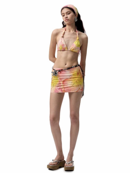 Floral full print bustier skirt【s0000012396】