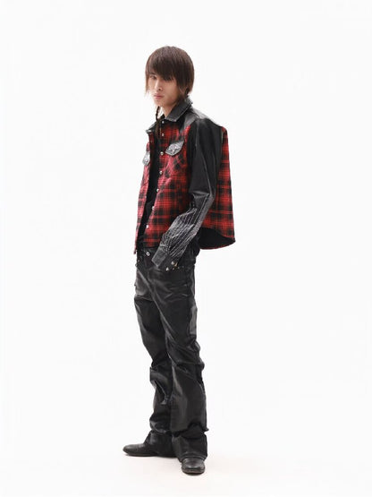 Embroidery Slogan Plaid Leather Jacket【s0000018353】