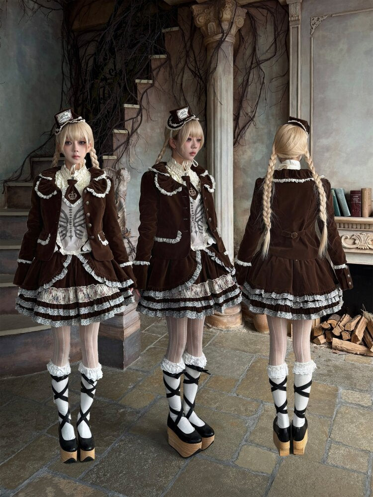 Vintage Brown Velvet Lace Blazer【s0000015616】