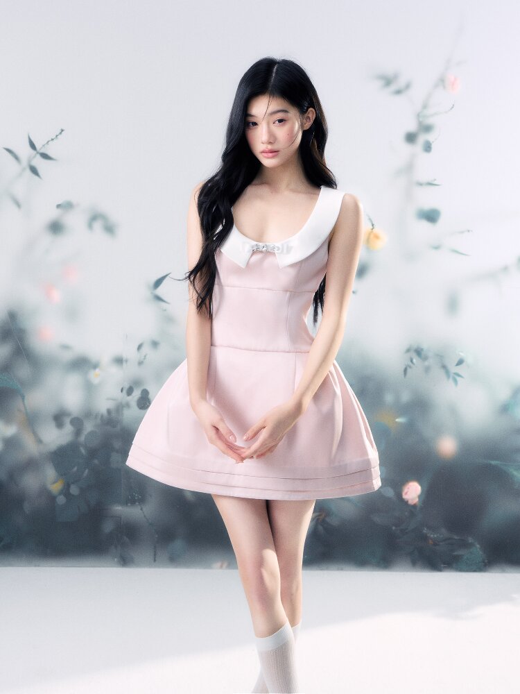 Satin Glossy U-Neck Puffy Dress【s0000015914】