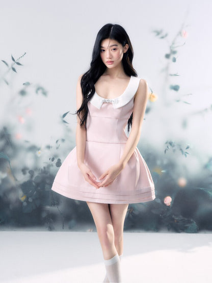 Satin Glossy U-Neck Puffy Dress【s0000015914】