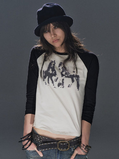 Pony Print Raglan Street T Shirt【s0000016237】