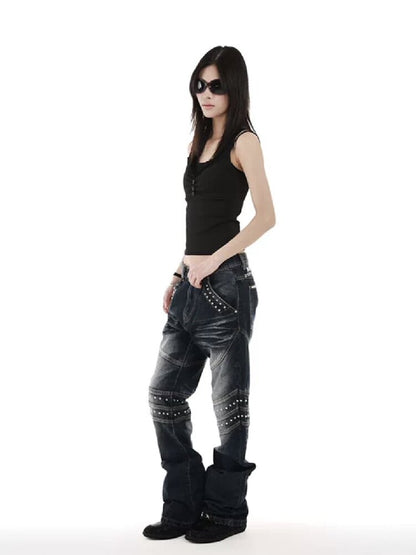 Ice Blue Embroidered Bootcut Jeans【s0000018245】