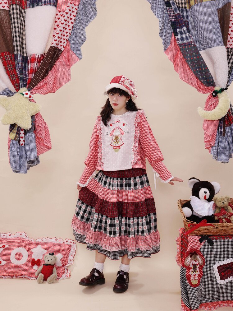 Pastoral Embroidered Plaid Sleeve【s0000019282】
