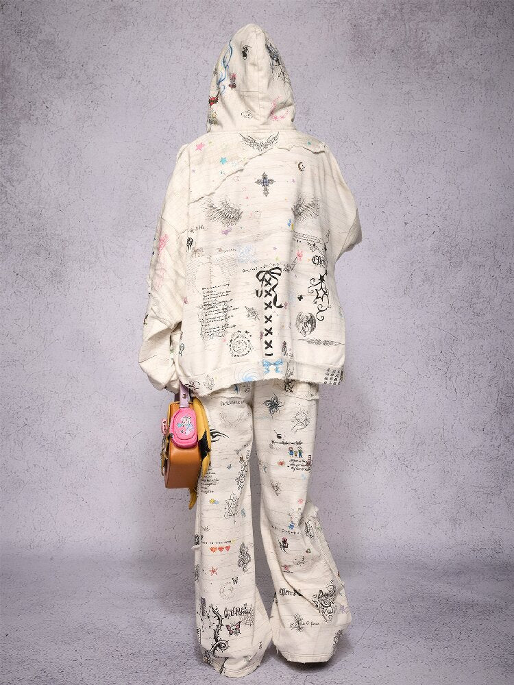 Torn Manuscript Print Sweatshirt Jacket【s0000018735】