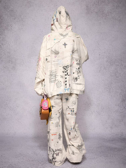 Torn Manuscript Print Sweatshirt Jacket【s0000018735】