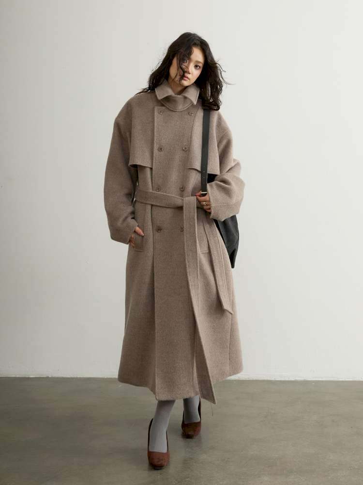 Oatmeal Lace Up Woolen Long Coat【s0000015188】 – SCULTURE（エス