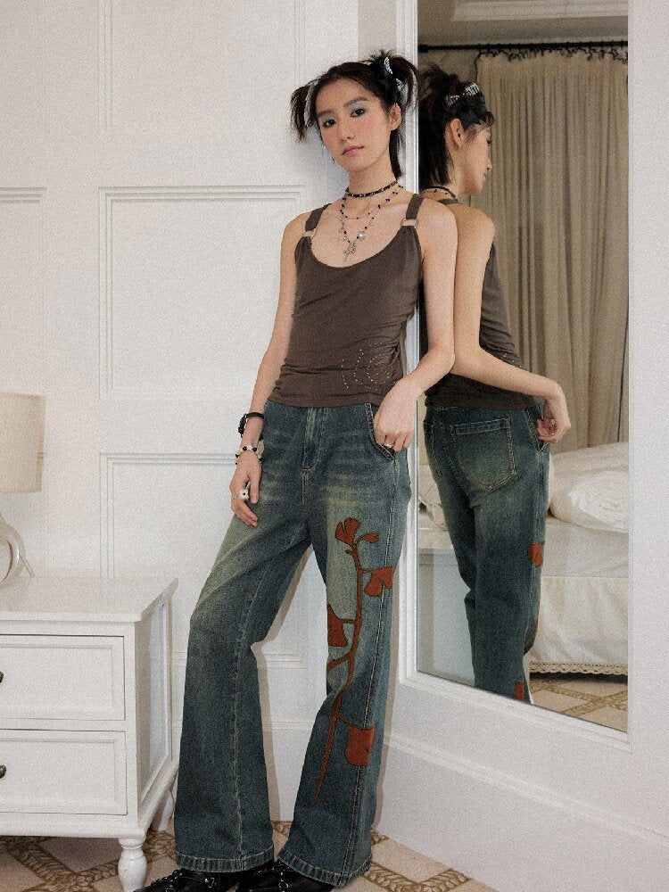 Ginkgo Embroidered Denim Bootcut【s0000016651】