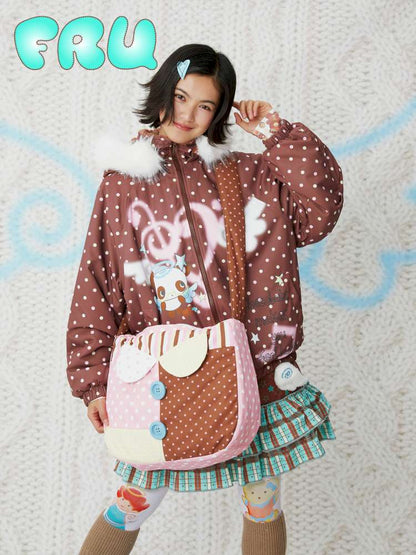 Two-Color Print Cute Quilted Cotton Bag【s0000014853】