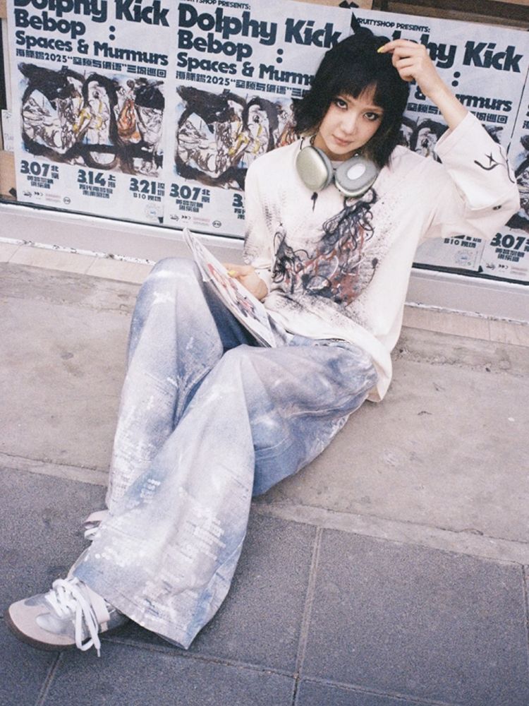 Printed wide leg jeans【s0000012285】