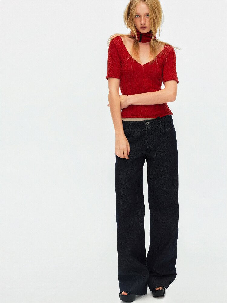 Cut Out Cable V-Neck Knit Top【s0000015928】