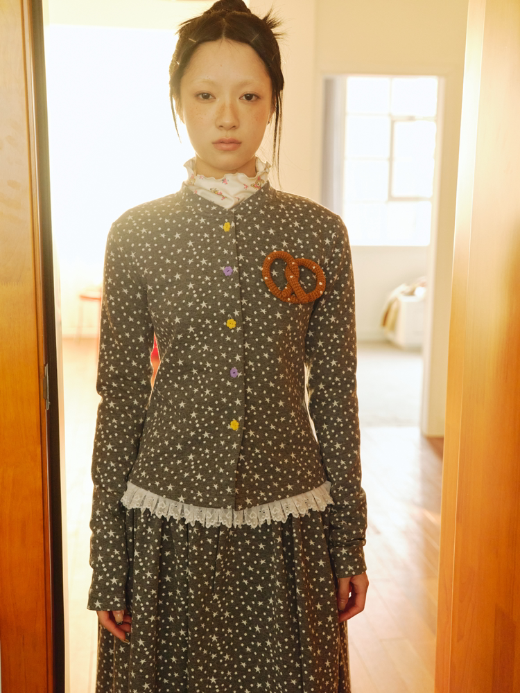 Starry Polka Dot Knit Cardigan Skirt Set【s0000018691】