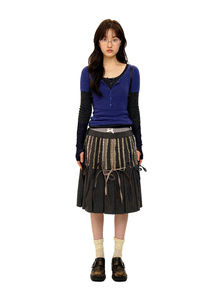Lightweight U-neck Contrast Sweater【s0000016096】