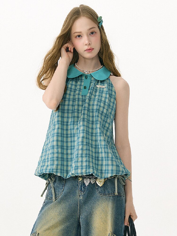 Summer Plaid Doll Collar Vest Top【s0000017153】