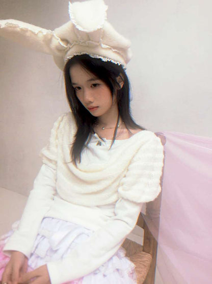 Draped Collar Bow Knitted Two-Piece Top【s0000014938】