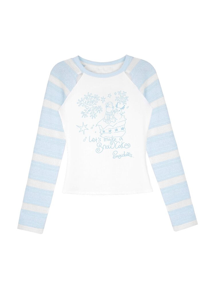 Snowman Blue White Raglan T-Shirt【s0000015442】