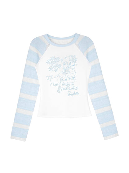 Snowman Blue White Raglan T-Shirt【s0000015442】