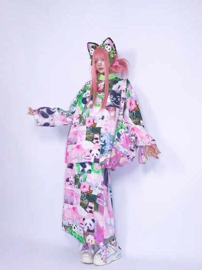 Panda Collage Print Stand Collar Long-Sleeve Top【s0000013981】