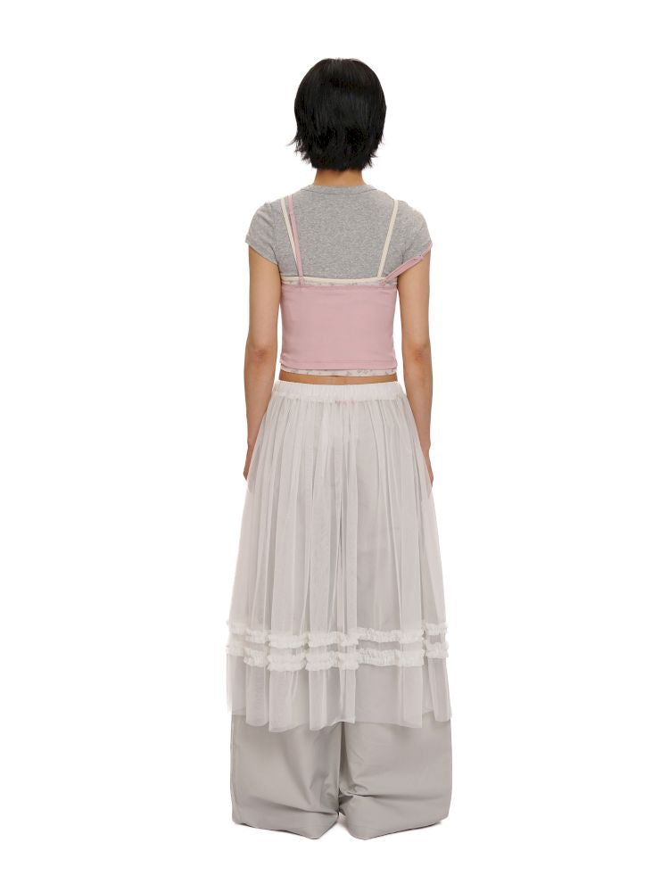 Lace satin bow short-sleeved T-shirt【s0000012504】