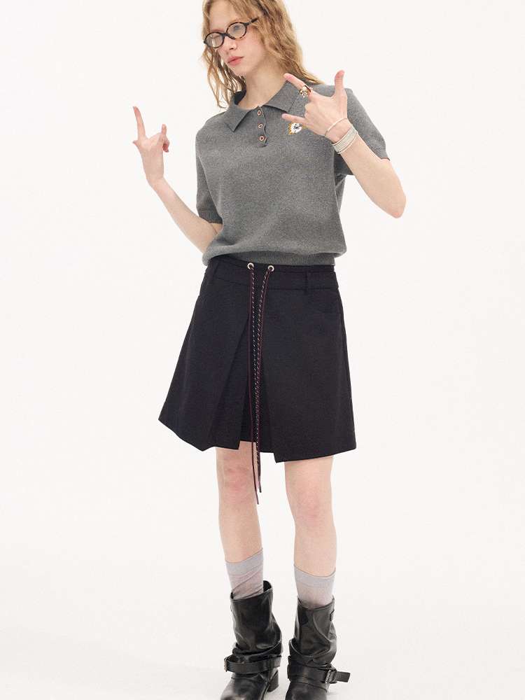 Contrast Strap Pleated A-line Skirt【s0000015414】