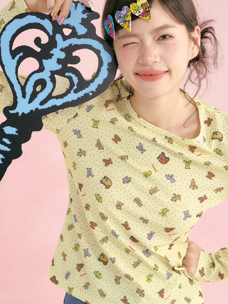 Plaid Crew Neck Waffle Print Top【s0000019249】