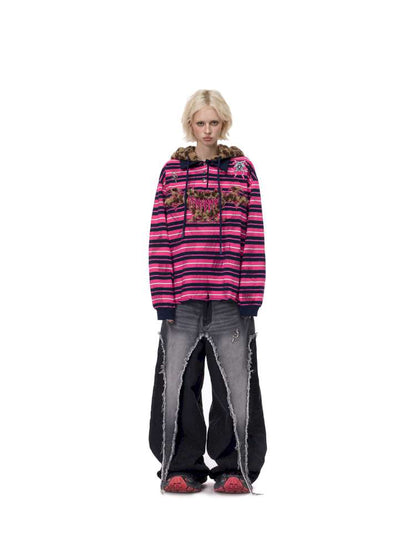 Pink Striped Leopard Cat Ear Hood【s0000015115】