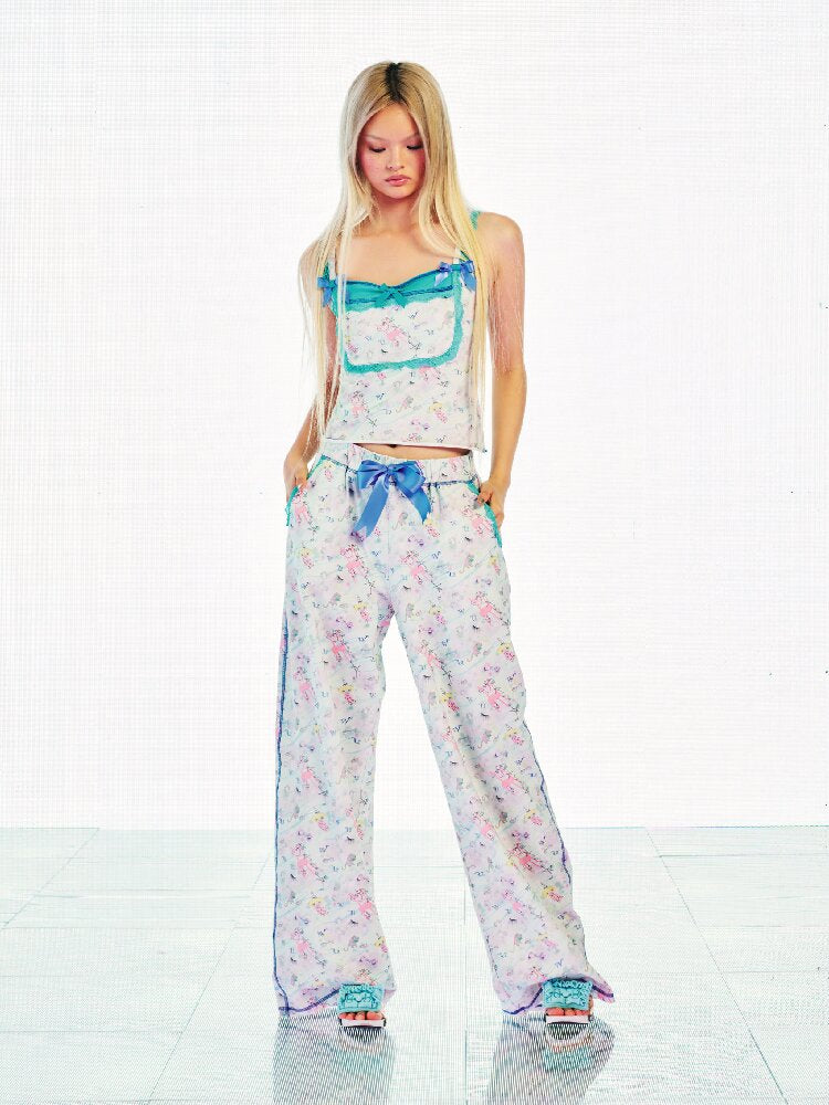 Full Print Color Block Strap Pants【s0000017540】