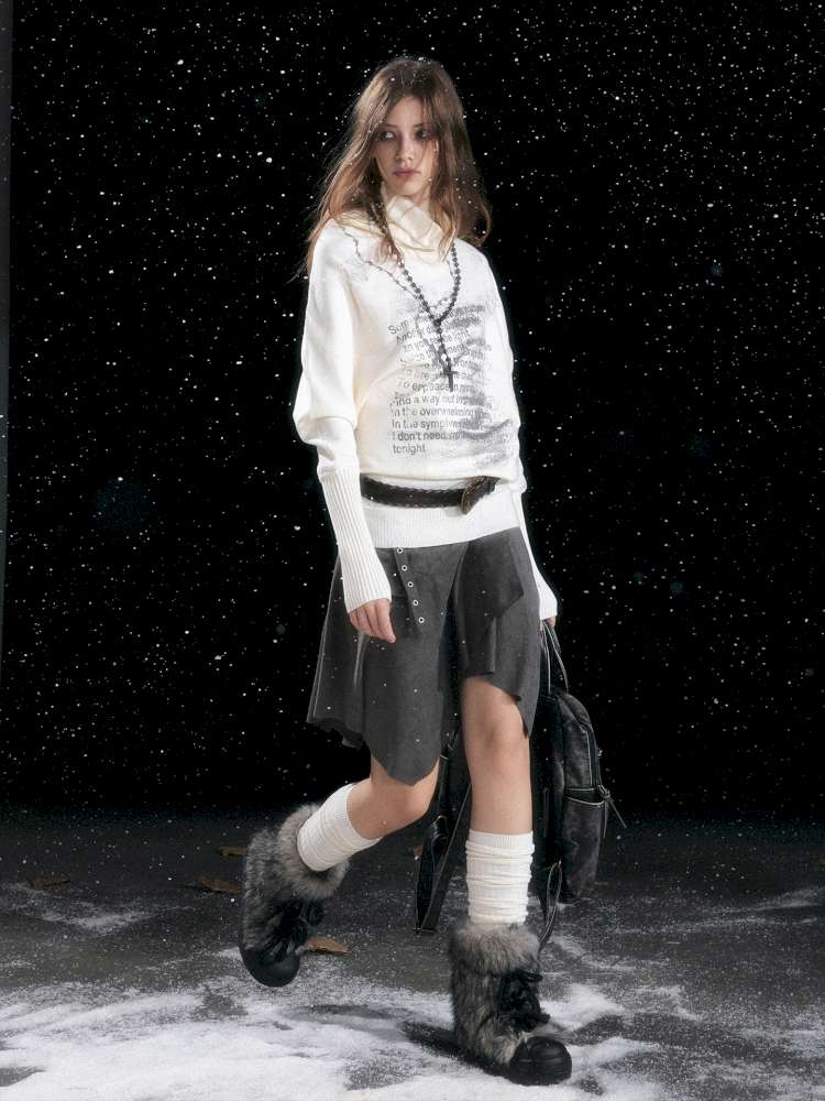 Graffiti Bat Sleeve Pleated Sweater【s0000014669】