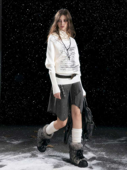 Graffiti Bat Sleeve Pleated Sweater【s0000014669】