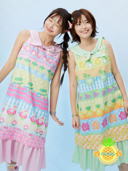 Fruit print summer navy collar dress【s0000012872】