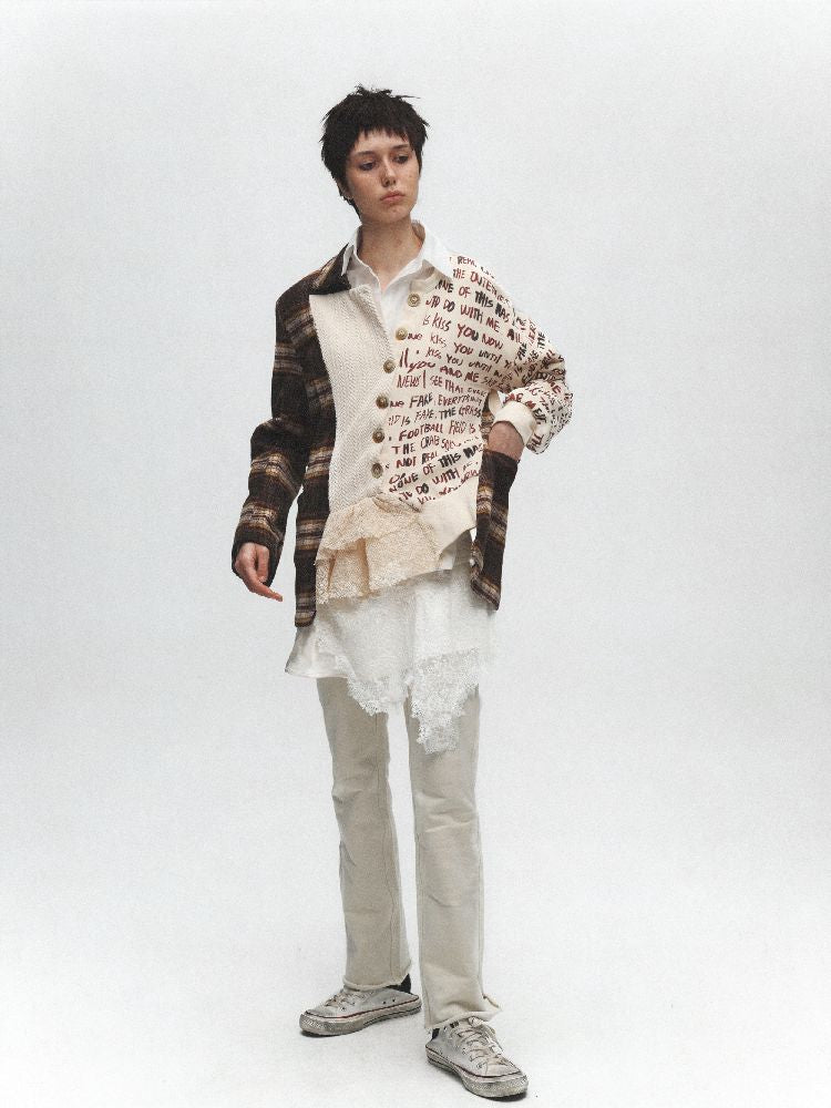 Raw Edge Splicing Lace Printed Cardigan【s0000011625】